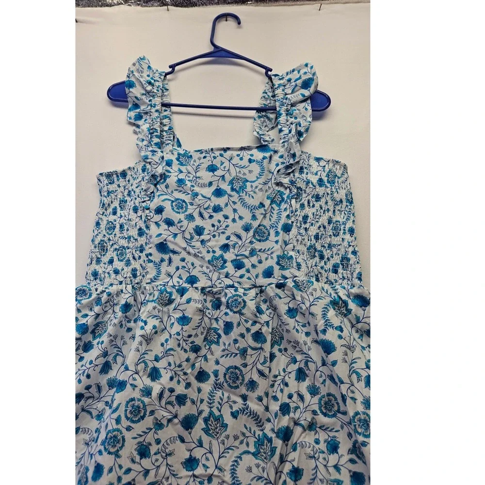 Draper James Blue White Floral Smocked Maxi Dress Ruffle Strap XL New - Picture 2 of 3